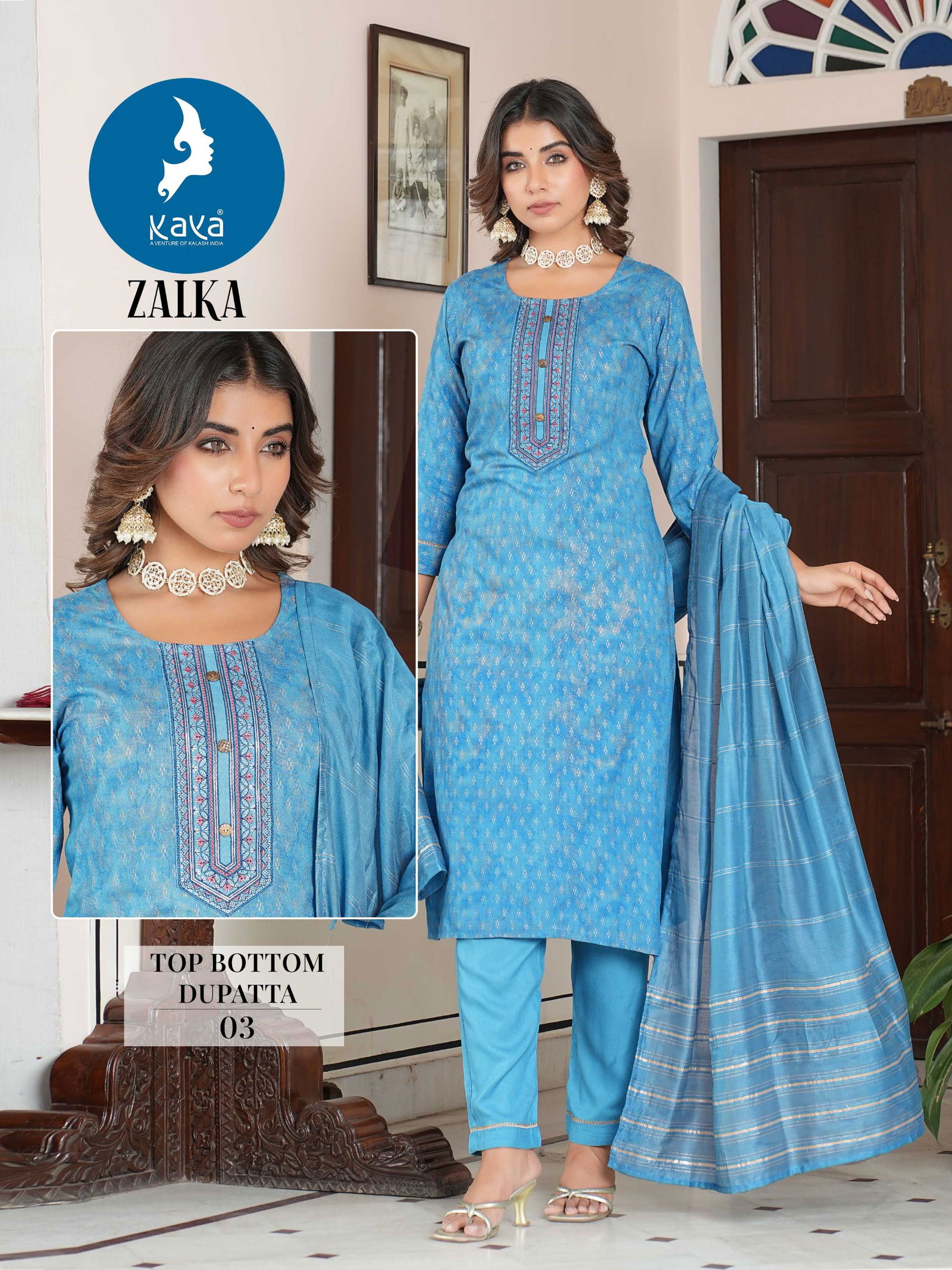 Zalka By Kaya Printed Rayon Designer Kurtis With Bottom Dupatta Wholesalers In Delhi
